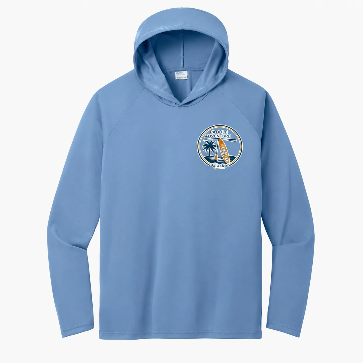 Hoodie celeste Clarke Paddle Adventure visto de espalda