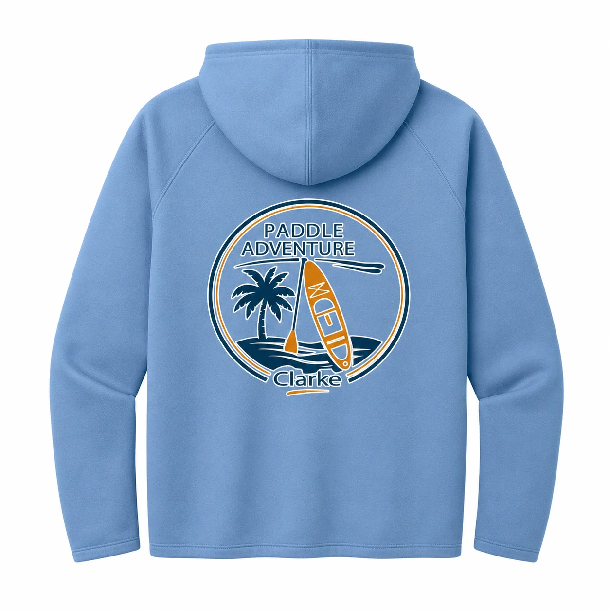 Hoodie celeste Clarke Paddle Adventure visto de frente